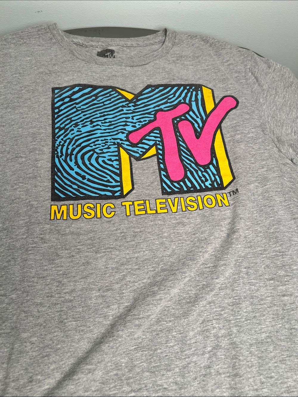 2019 MTV Gray Tee with Pink, Blue & Yellow Logo